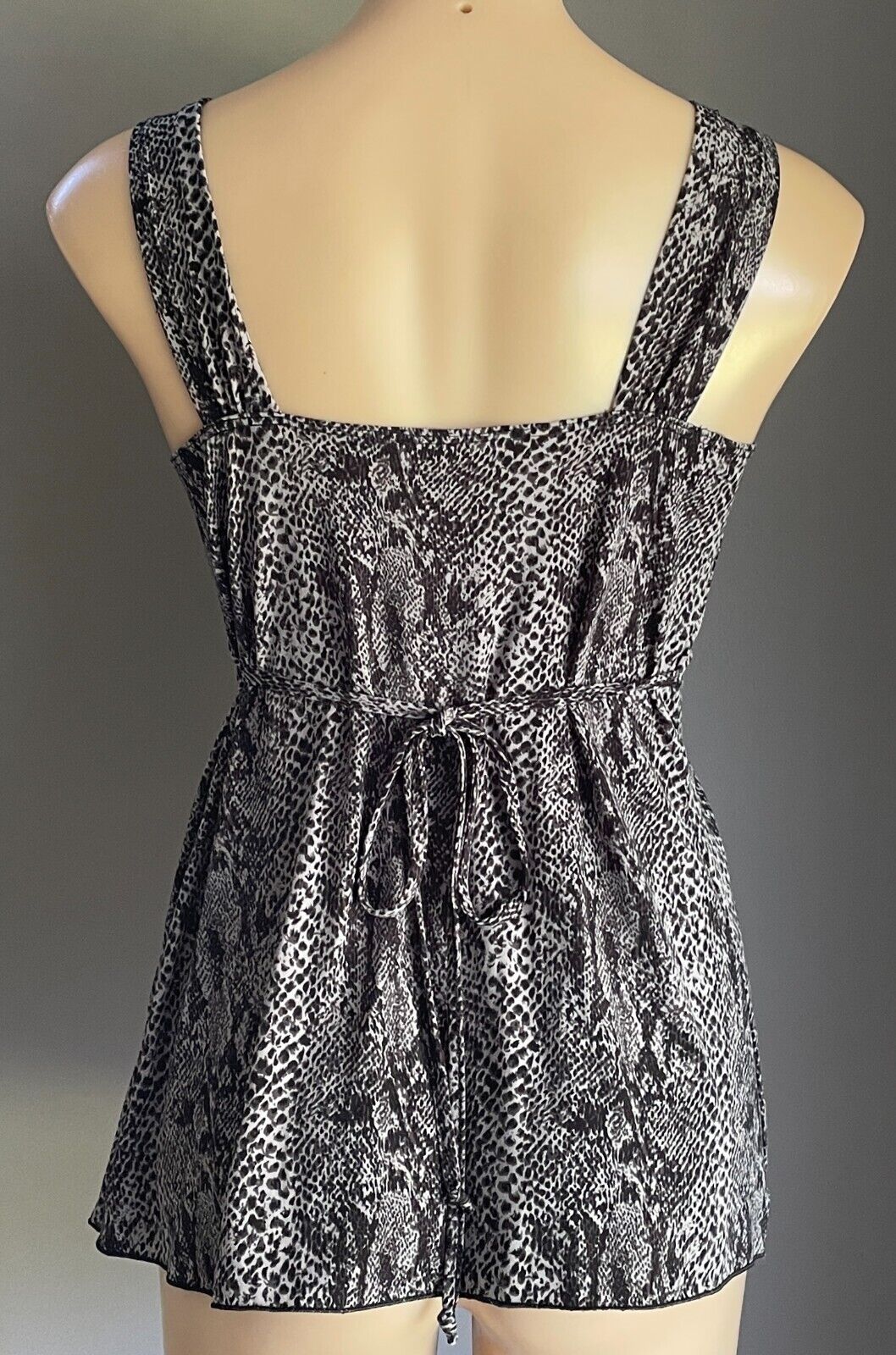 PORTMANS Top Grey Black Python Print Sleeveless Tie Back Beaded Trim Size S 10
