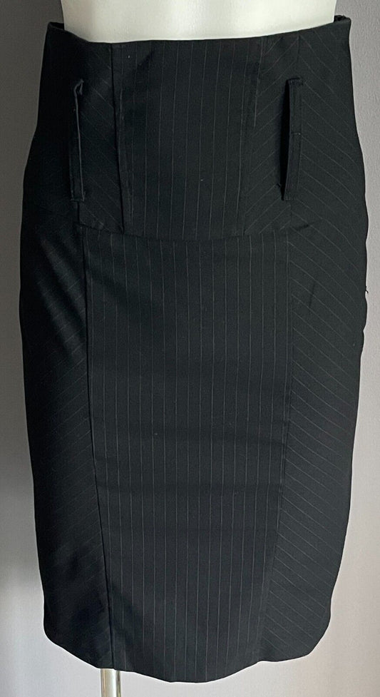 PORTMANS Skirt Black & Grey Pinstripe Size 6 8 Pencil Knee Length Australia