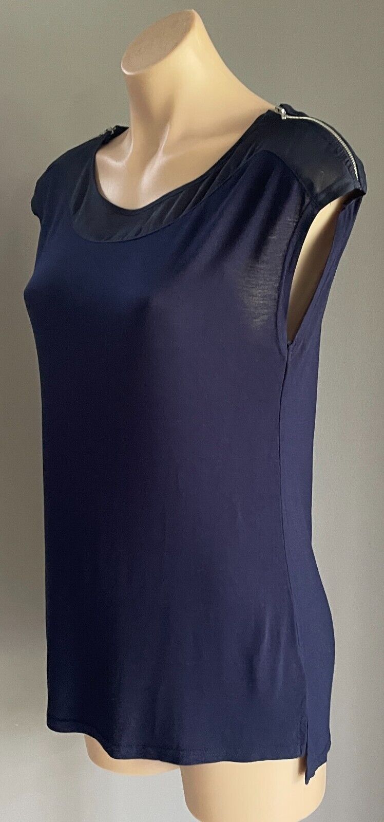 PORTMANS Top Navy Blue Sleeveless Exposed Zips At Shoulders Stretch Size S 10
