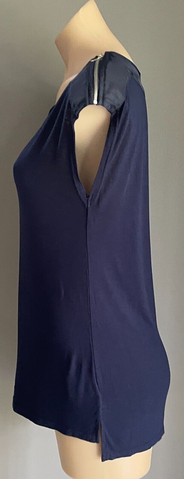PORTMANS Top Navy Blue Sleeveless Exposed Zips At Shoulders Stretch Size S 10