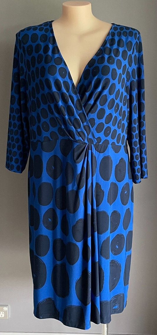BASQUE WOMAN Sheath Dress Blue Black Circle Print V-Neck 3/4 Sleeve Plus Size 22