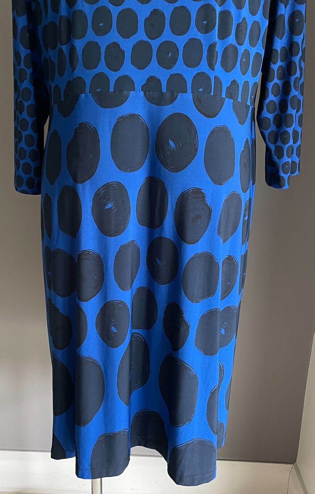 BASQUE WOMAN Sheath Dress Blue Black Circle Print V-Neck 3/4 Sleeve Plus Size 22