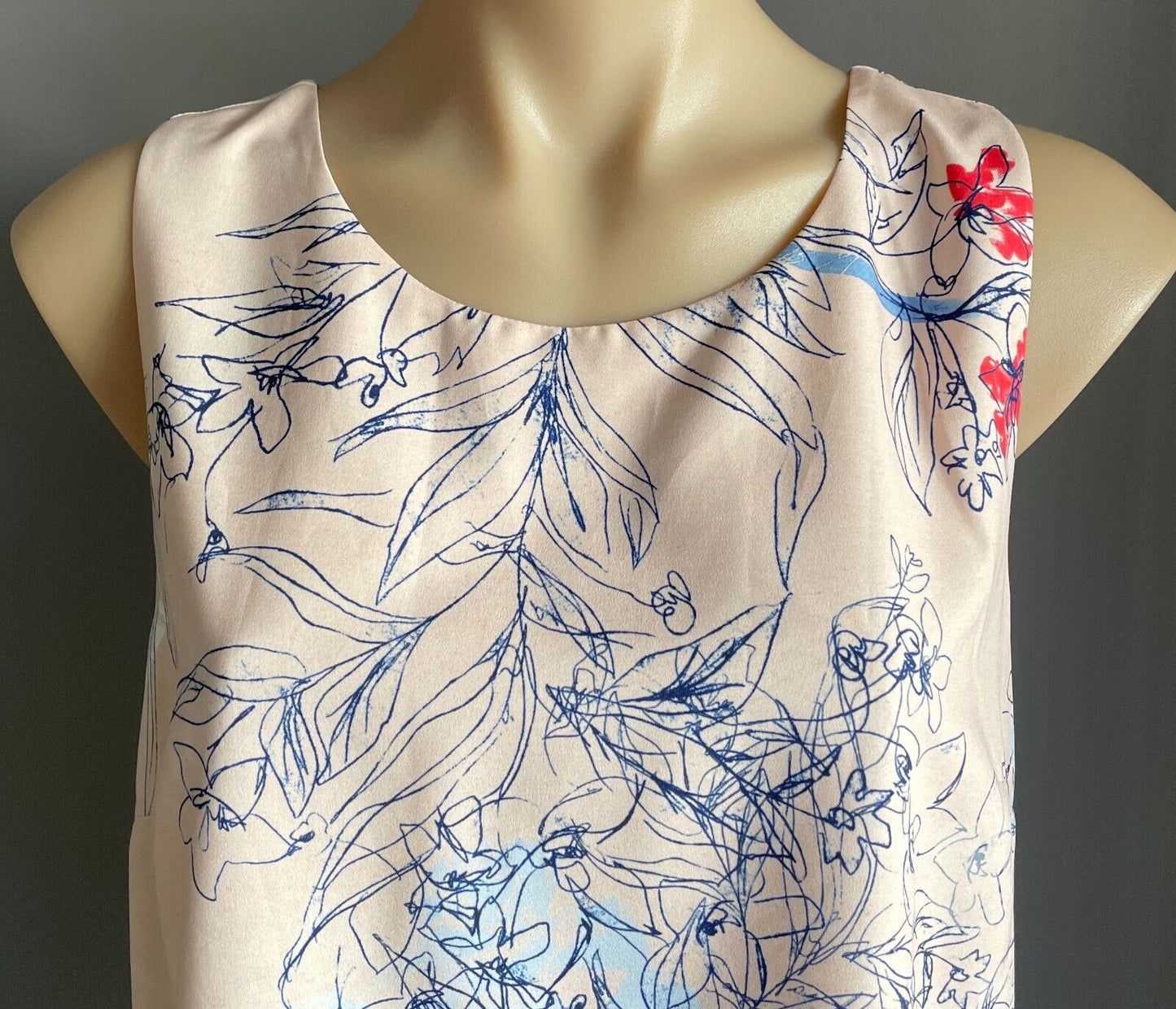 BASQUE Shift Dress Pink Blush Floral Print Sleeveless Tie at Back Lined Size 12