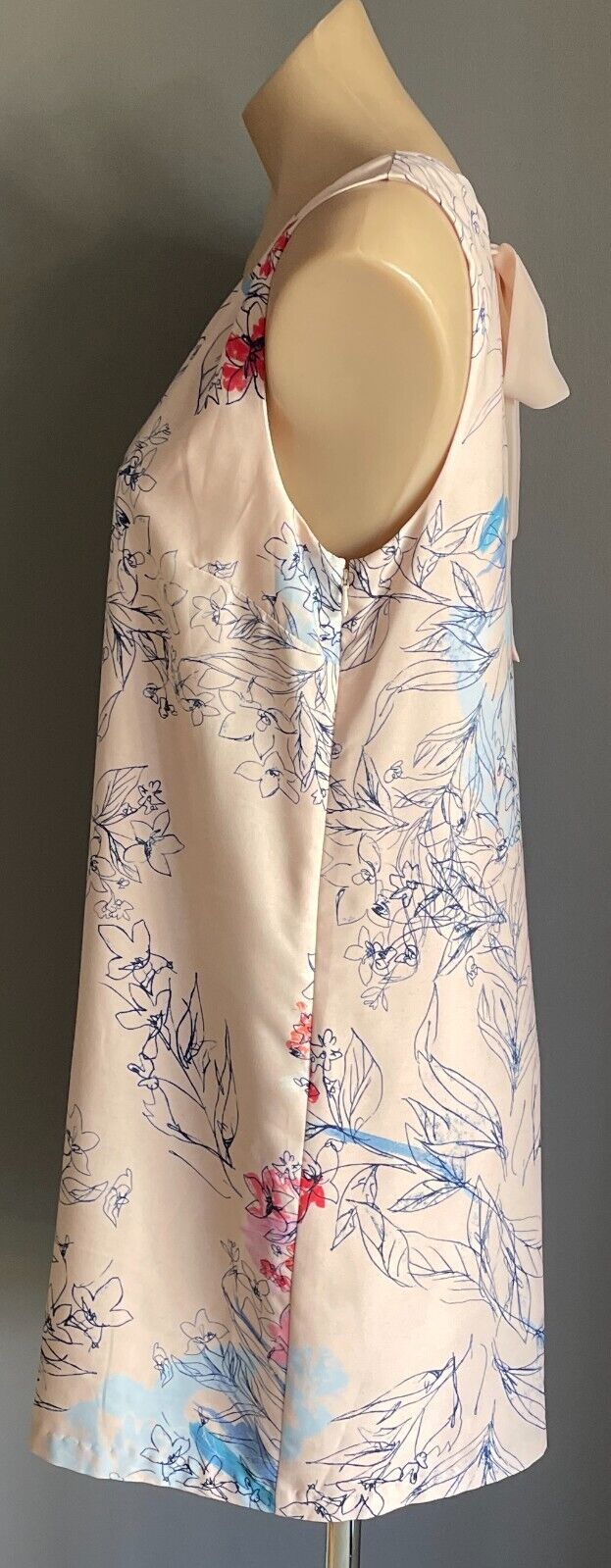 BASQUE Shift Dress Pink Blush Floral Print Sleeveless Tie at Back Lined Size 12