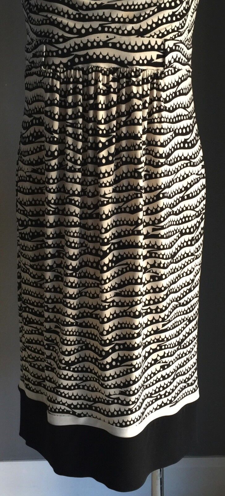 BASQUE PETITES Dress Black & Ivory Print Cowl Neck Stretch Belt Loop Sz S 8 10