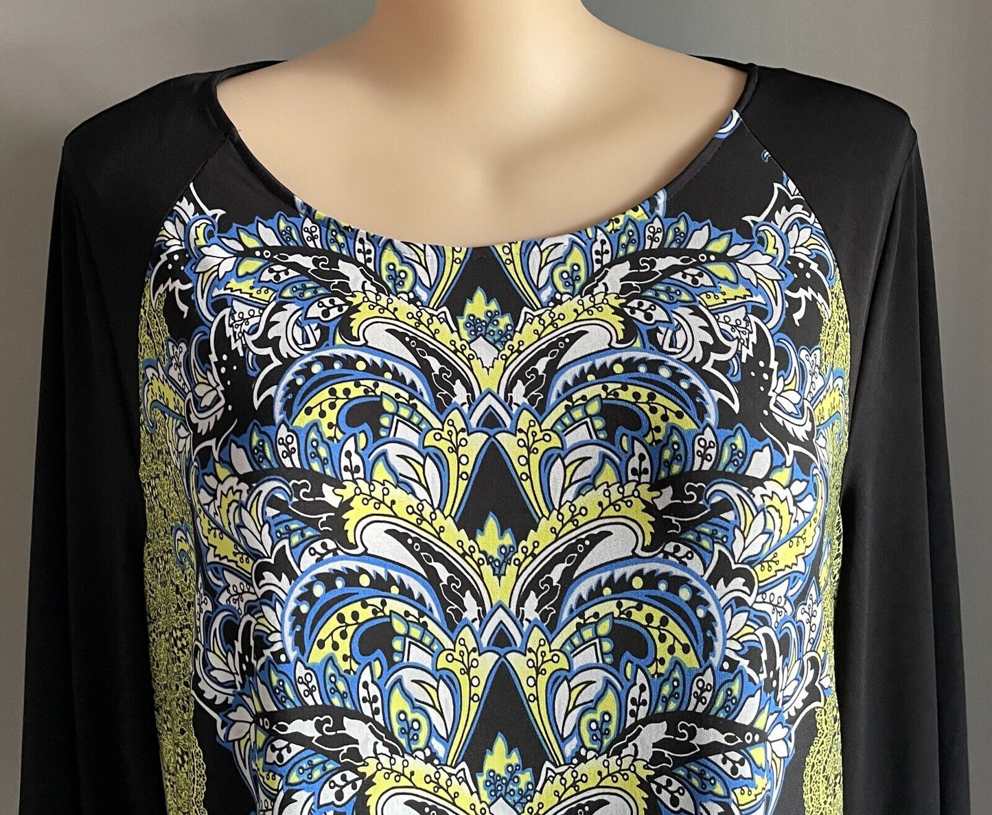 BASQUE WOMAN Stretch Sheath Dress Black White Yellow Blue Print Plus Size 22