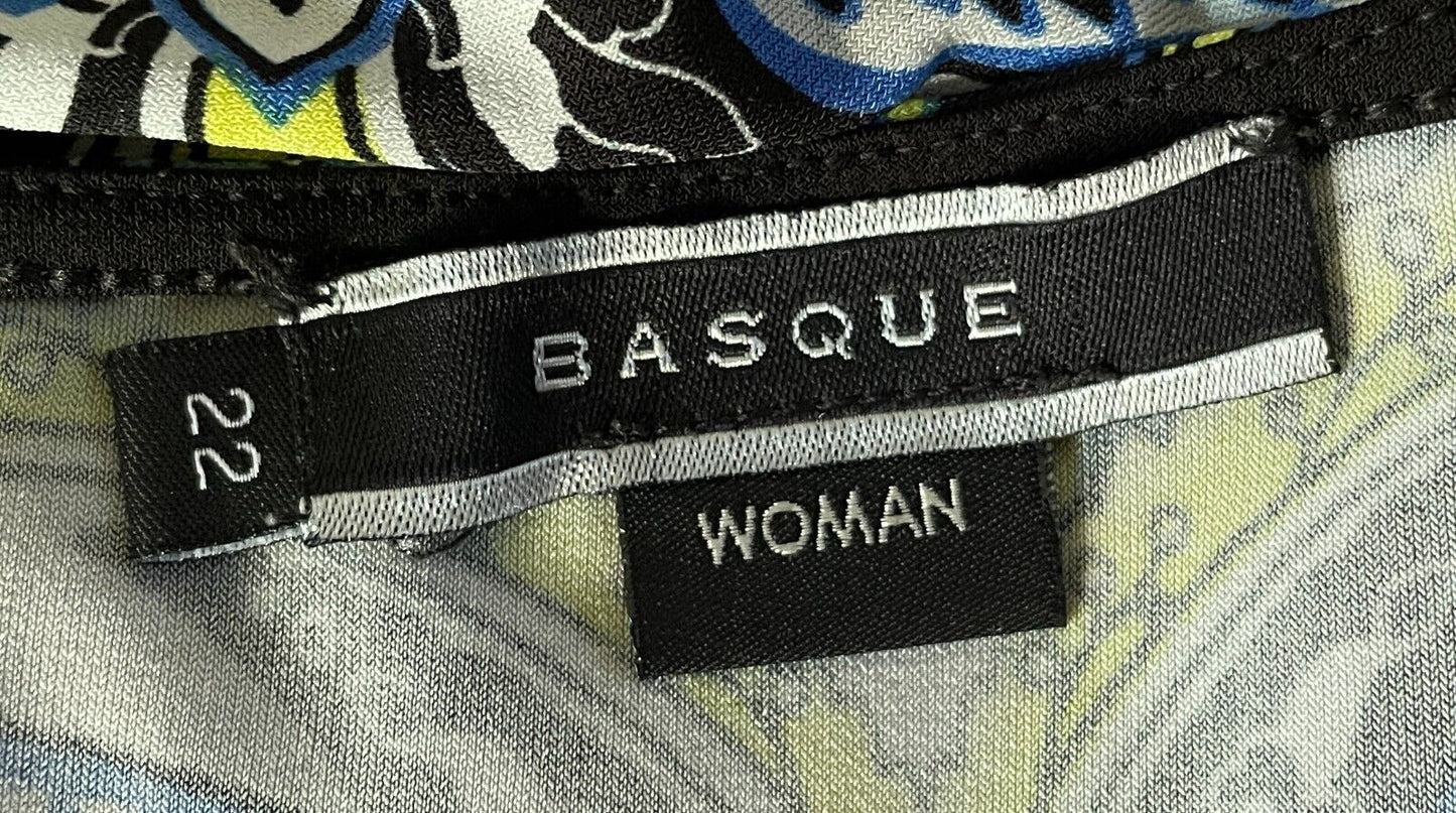 BASQUE WOMAN Stretch Sheath Dress Black White Yellow Blue Print Plus Size 22