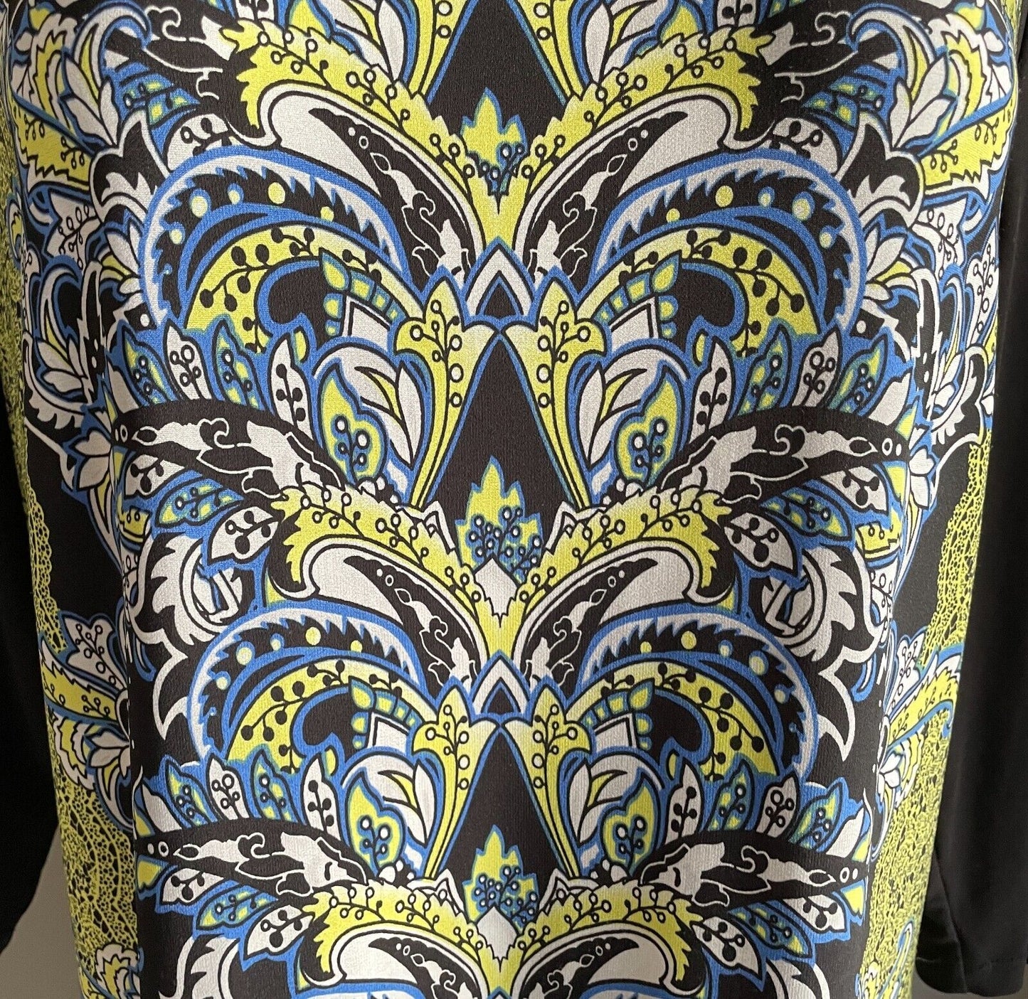 BASQUE WOMAN Stretch Sheath Dress Black White Yellow Blue Print Plus Size 22
