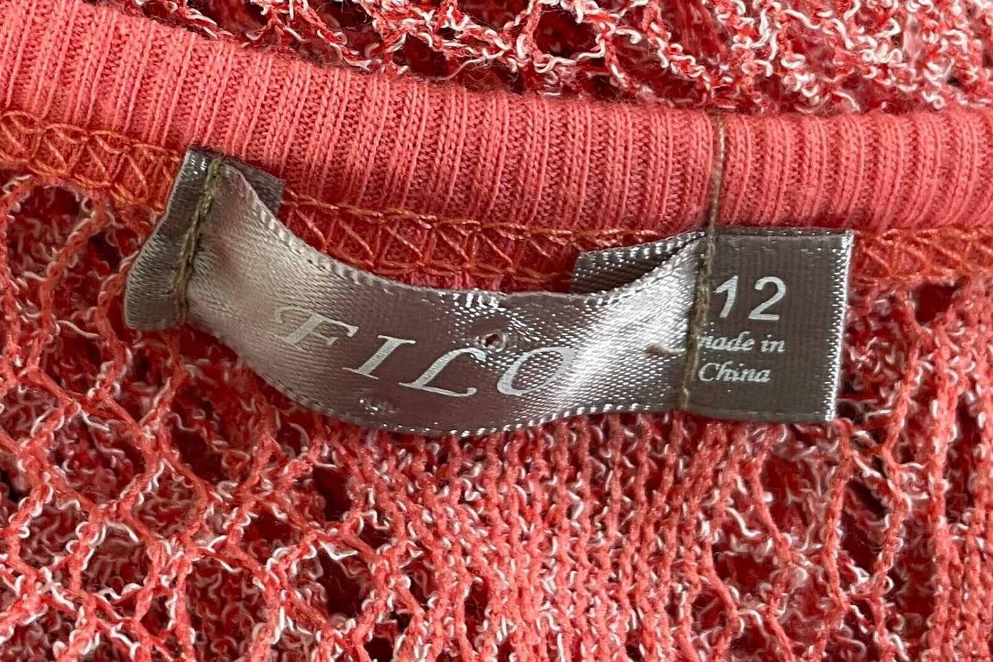 FILO Coral Pink Sleeveless Crochet Asymmetric Hem Tunic Top Size 12 Relaxed Fit
