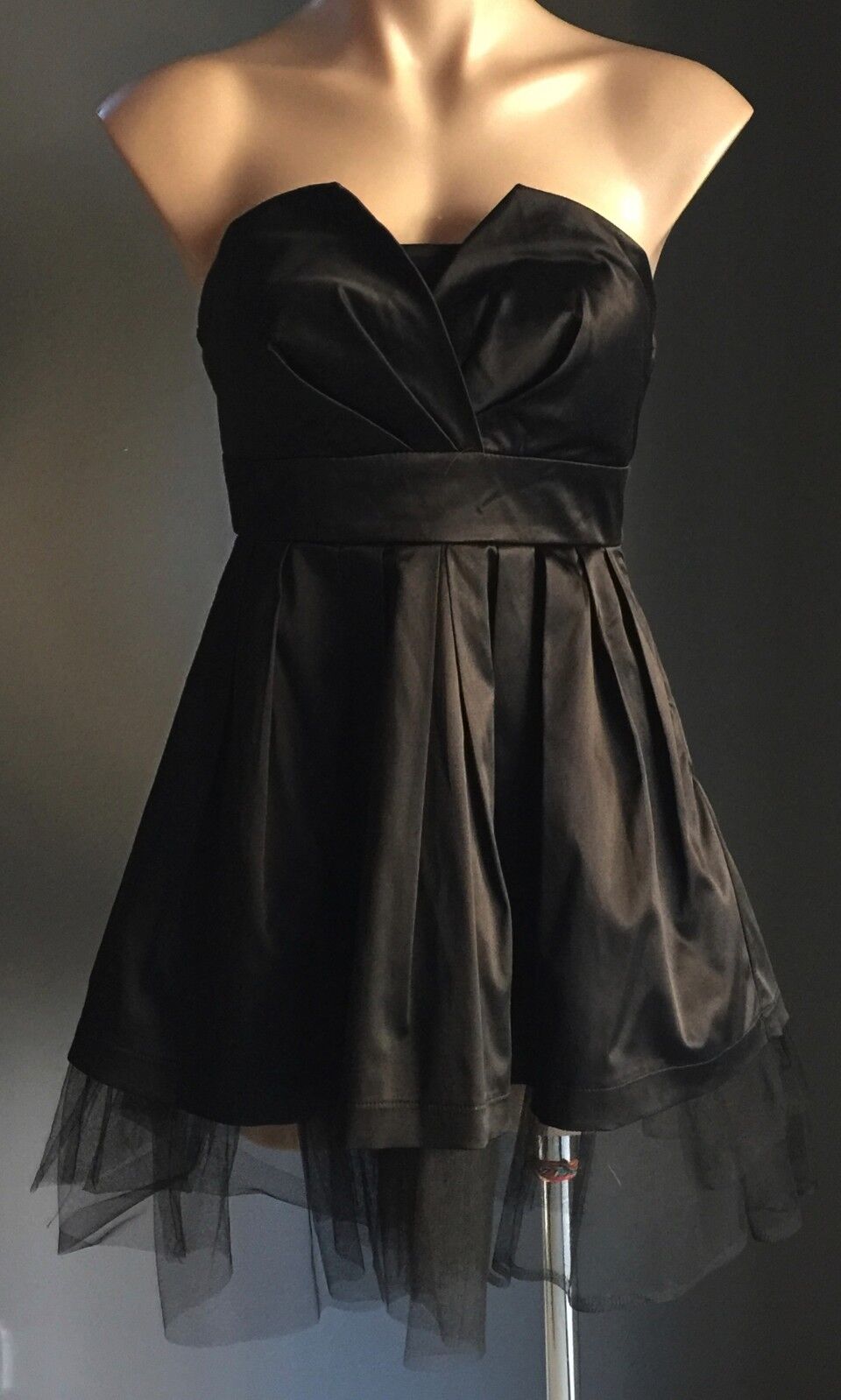 TATTOO Strapless Dress Mini Gothic Punk Black Satin Tulle Hem Size 10 Ab Fab