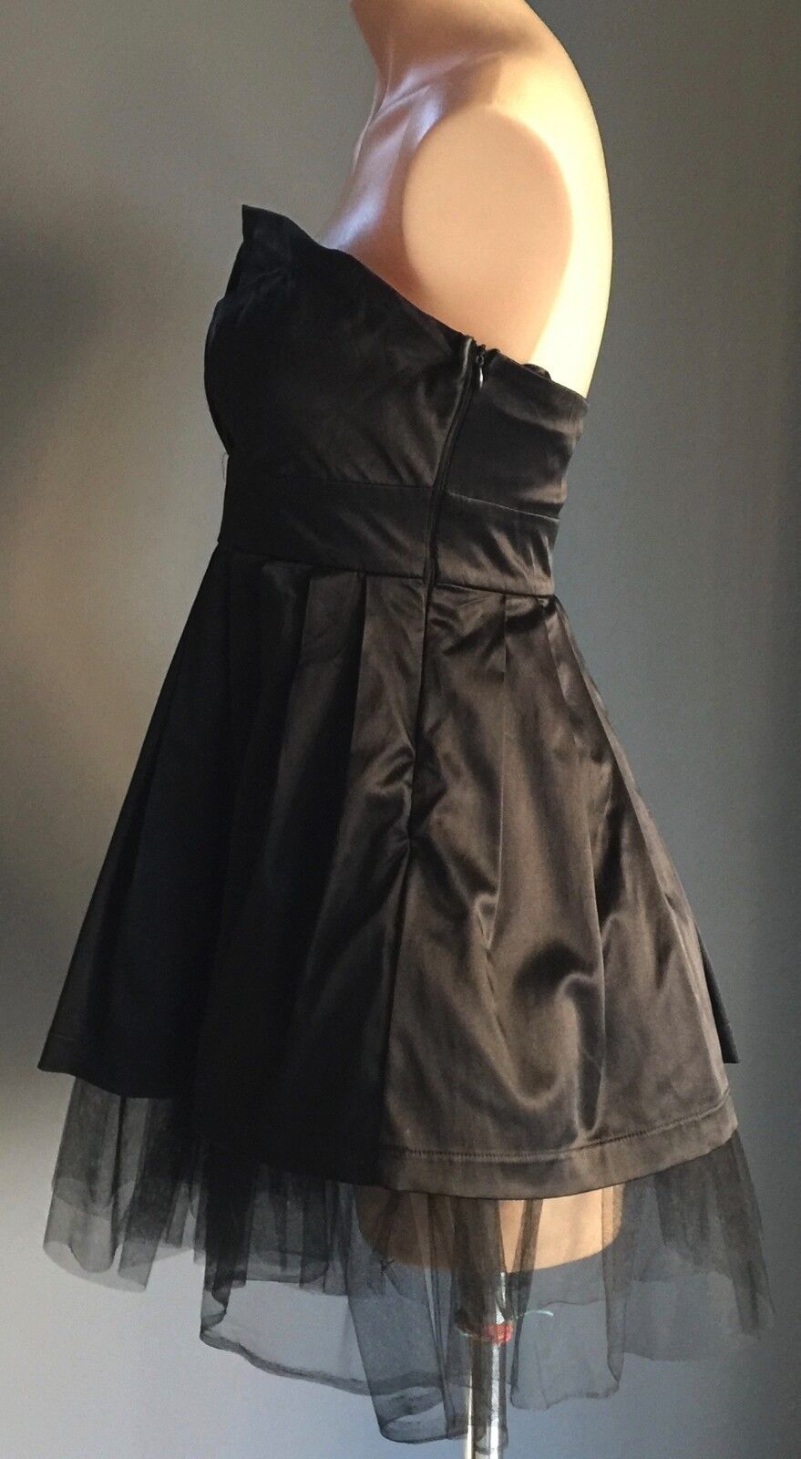 TATTOO Strapless Dress Mini Gothic Punk Black Satin Tulle Hem Size 10 Ab Fab