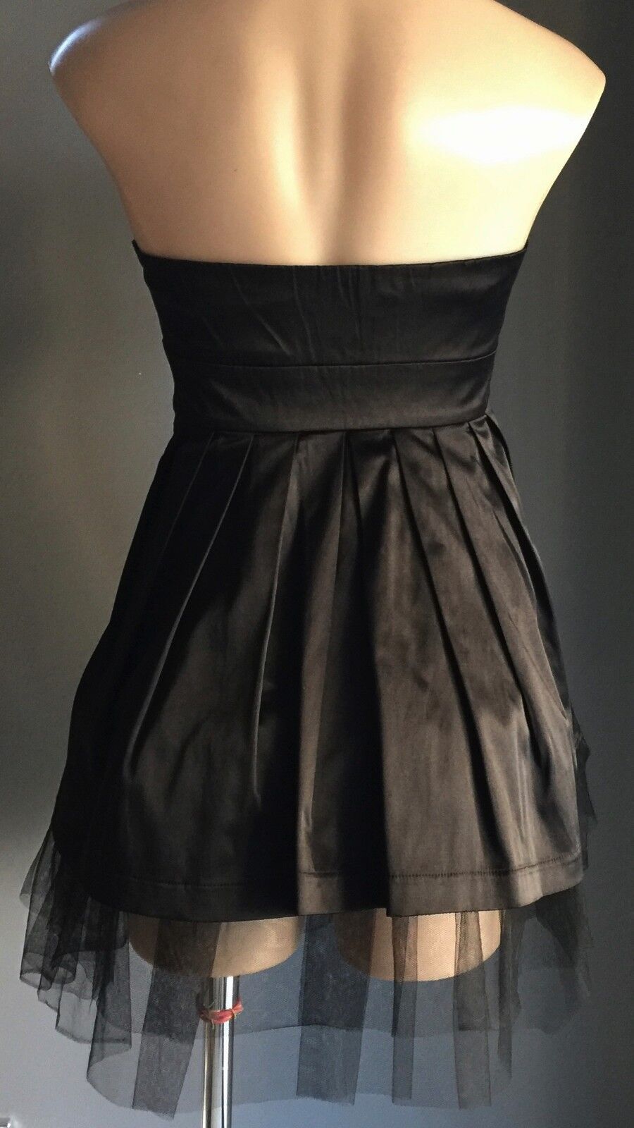 TATTOO Strapless Dress Mini Gothic Punk Black Satin Tulle Hem Size 10 Ab Fab