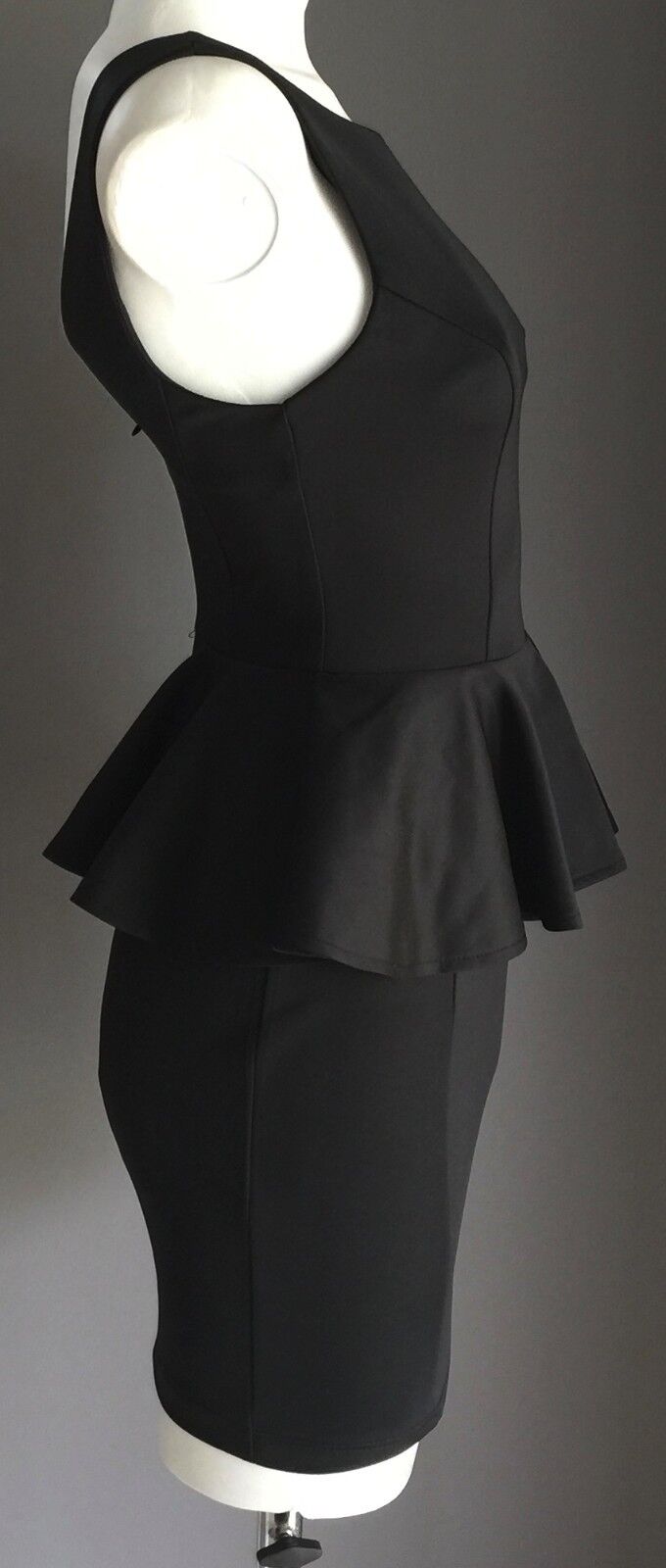 TATTOO Mini Dress Black Peplum Waist Frock Ladies Size 8 NEW