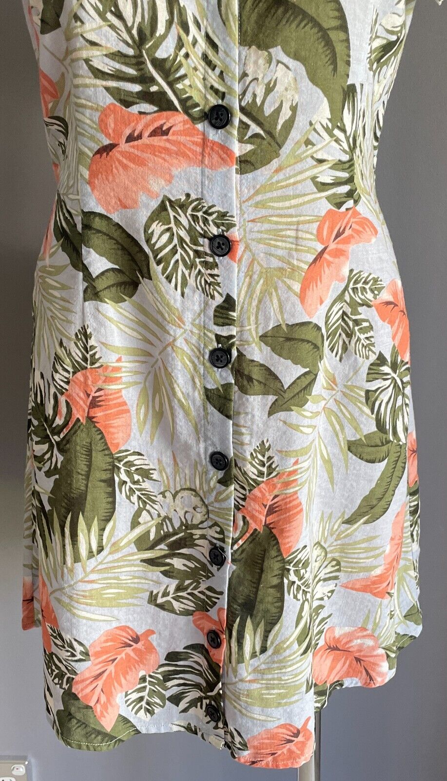 TOBY HEART GINGER Dress Tropical Short Sleeve Button Up Tie Back Size S 10 NEW