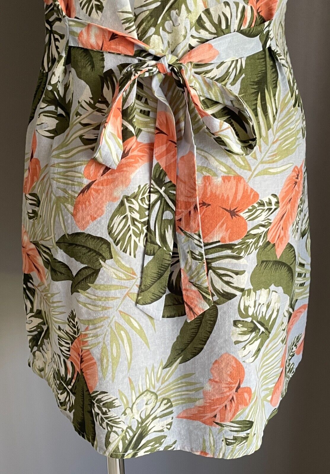 TOBY HEART GINGER Dress Tropical Short Sleeve Button Up Tie Back Size S 10 NEW