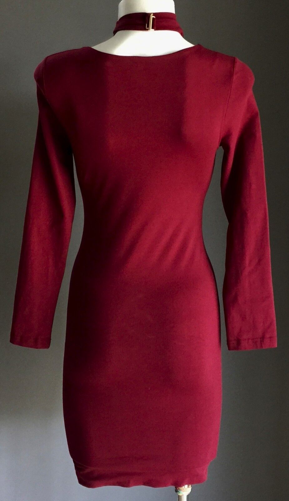 LUVALOT Capture Bodycon Dress Burgundy Cuff Neck Stretch Ladies Size 8 NEW
