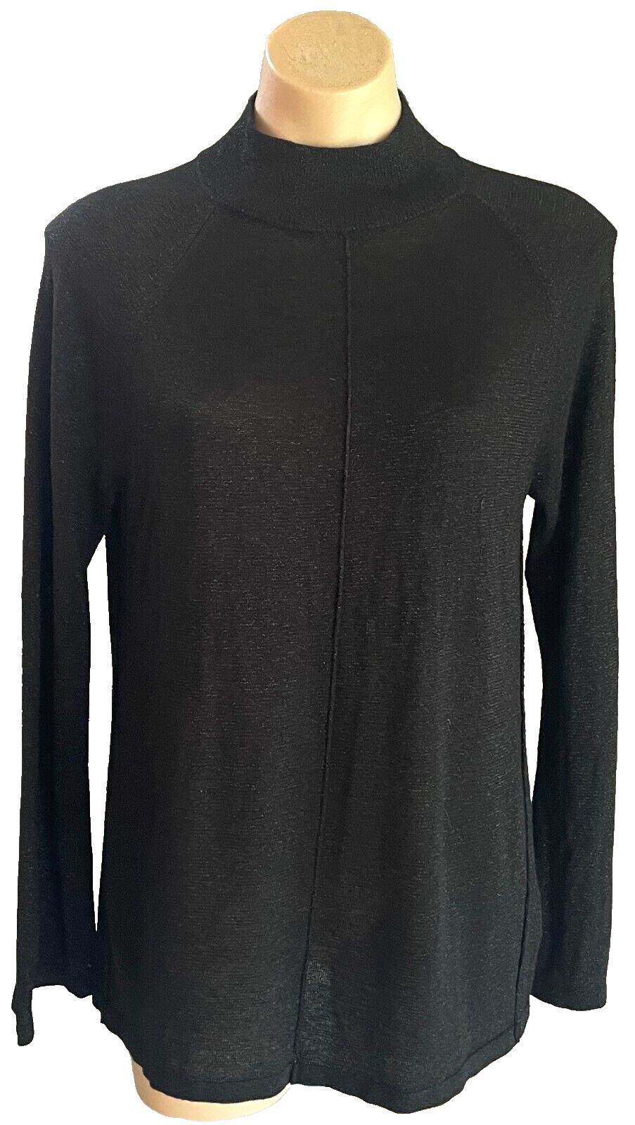 CAPTURE Top Black & Silver Glitter High Neck Long Sleeve Knit Sweater Size L 14
