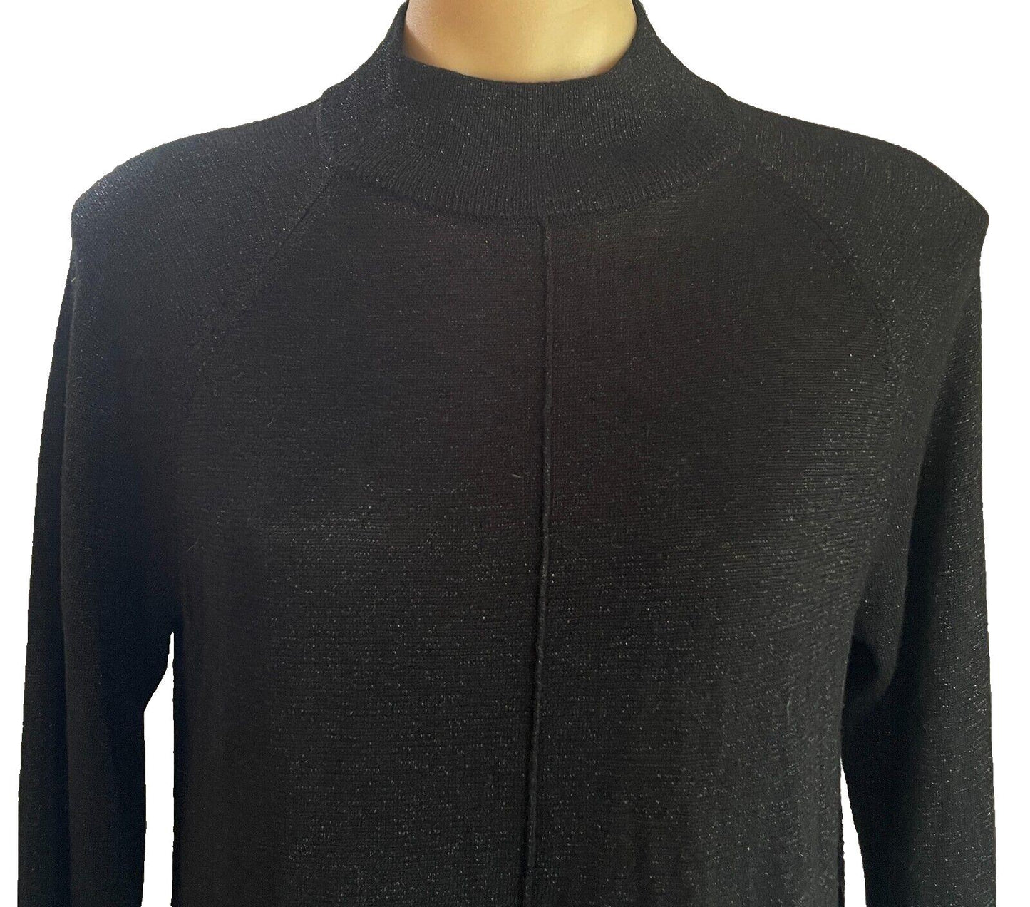 CAPTURE Top Black & Silver Glitter High Neck Long Sleeve Knit Sweater Size L 14