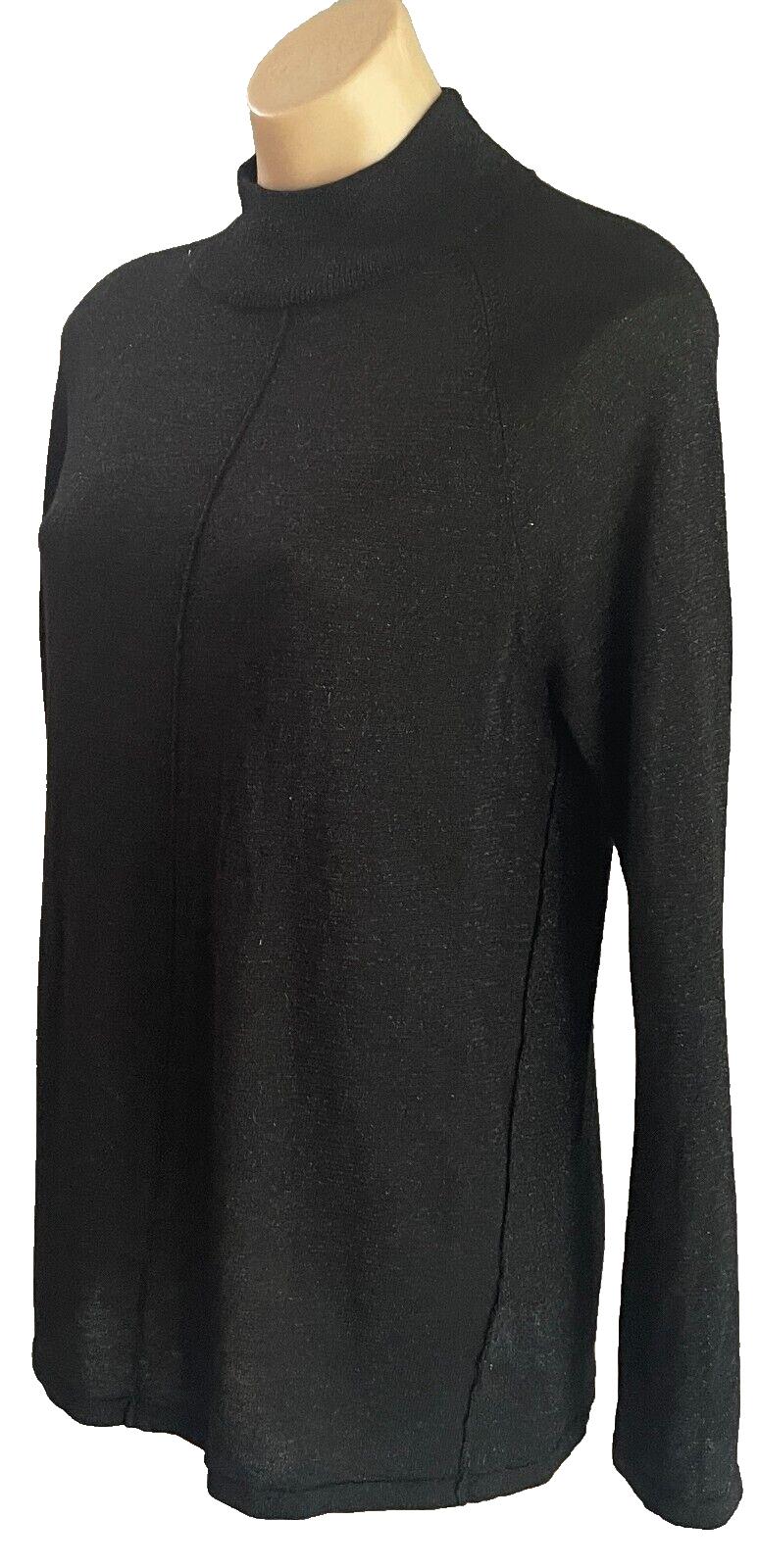 CAPTURE Top Black & Silver Glitter High Neck Long Sleeve Knit Sweater Size L 14