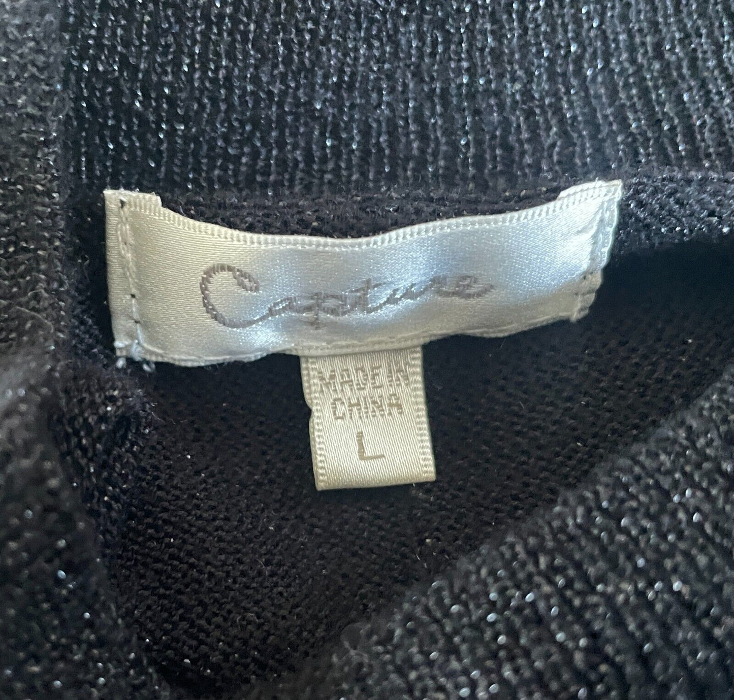 CAPTURE Top Black & Silver Glitter High Neck Long Sleeve Knit Sweater Size L 14
