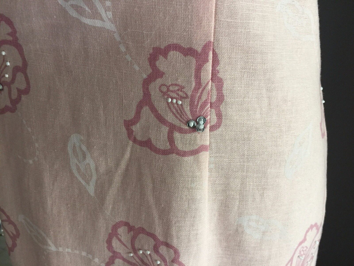 CAPTURE EUROPEAN Midi Dress Pink Floral Linen Embellished Tie Back Size 10 NEW