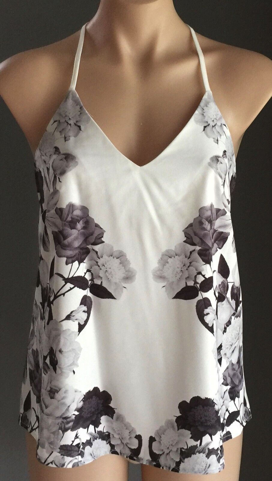 ALLY Camisole Monochrome Roses Print Sleeveless Tank Top Singlet Size 8 10 NEW
