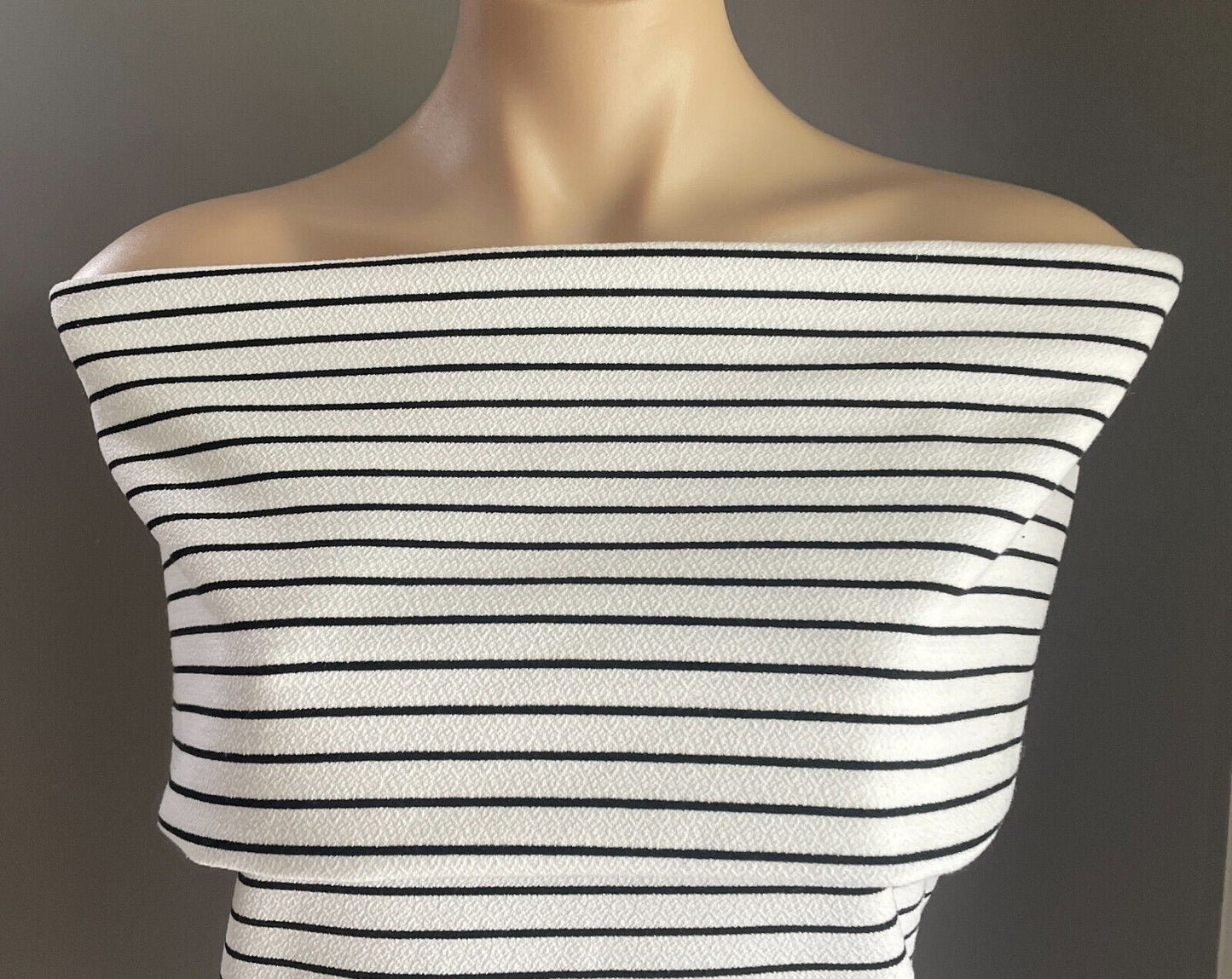 DECJUBA Stretch Top White Black Stripe Off The Shoulder Ladies Size M 10 12 NEW