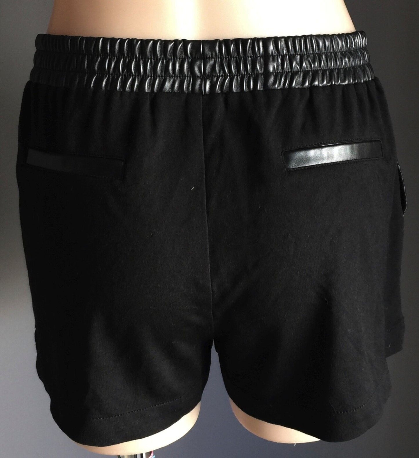 DECJUBA Shorts Black Pleather Perforated Runner Casual  Shorts Ladies Size S 10