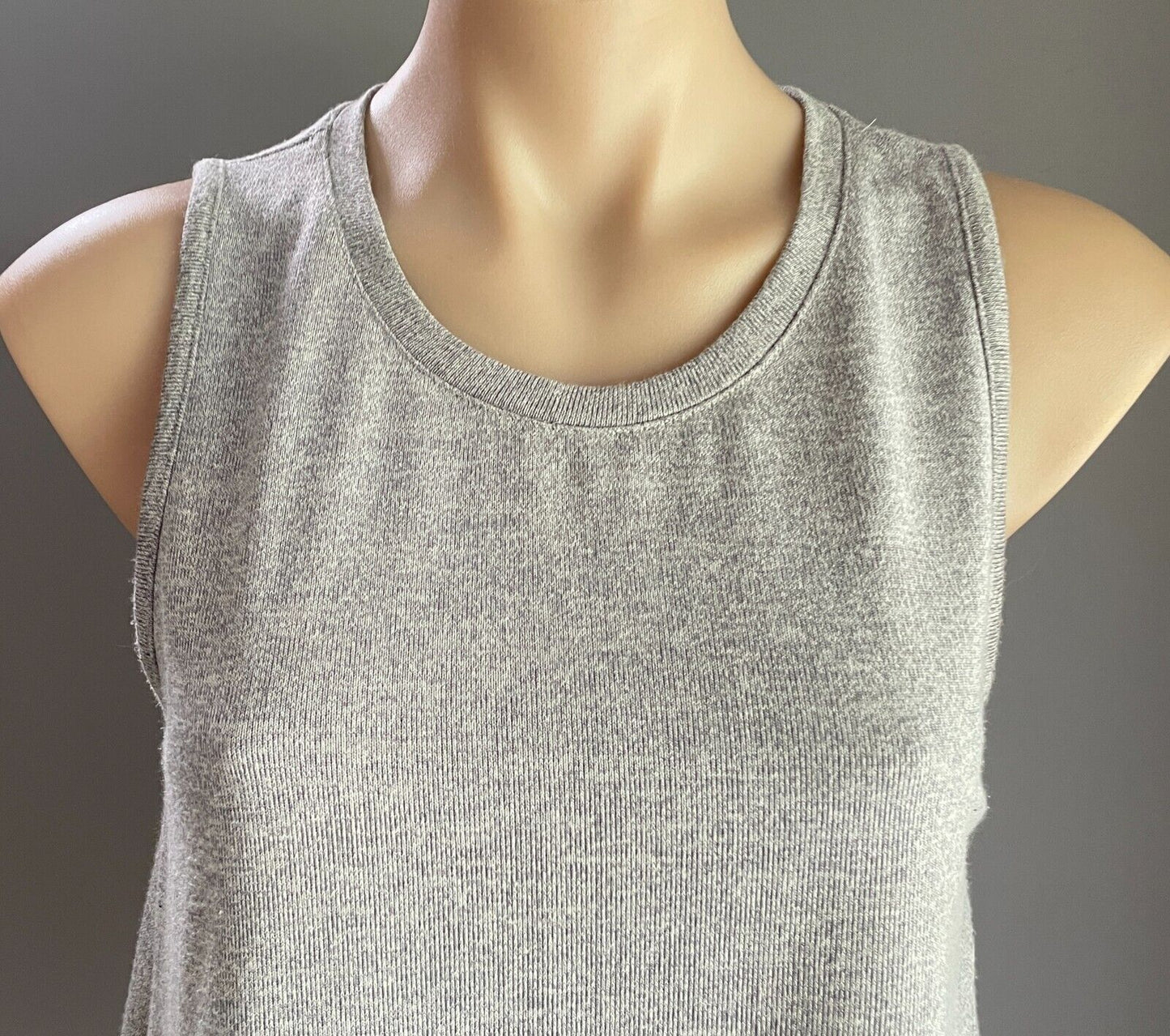 DECJUBA Top Grey Marl Sleeveless Blouse Round Cross Over Hi-Lo Hem Size S 10