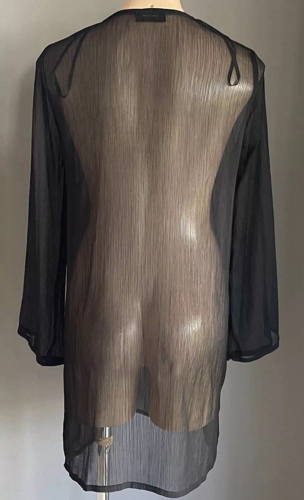 JENDI Tunic Top Black Semi Sheer Long Sleeve Gold Stitching Sequins Sz M 12 NEW