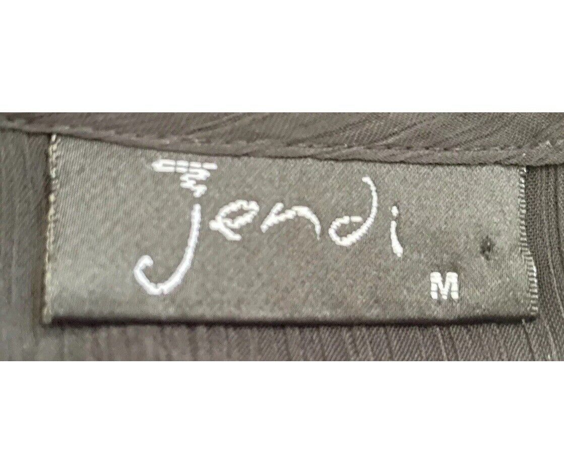 JENDI Tunic Top Black Semi Sheer Long Sleeve Gold Stitching Sequins Sz M 12 NEW