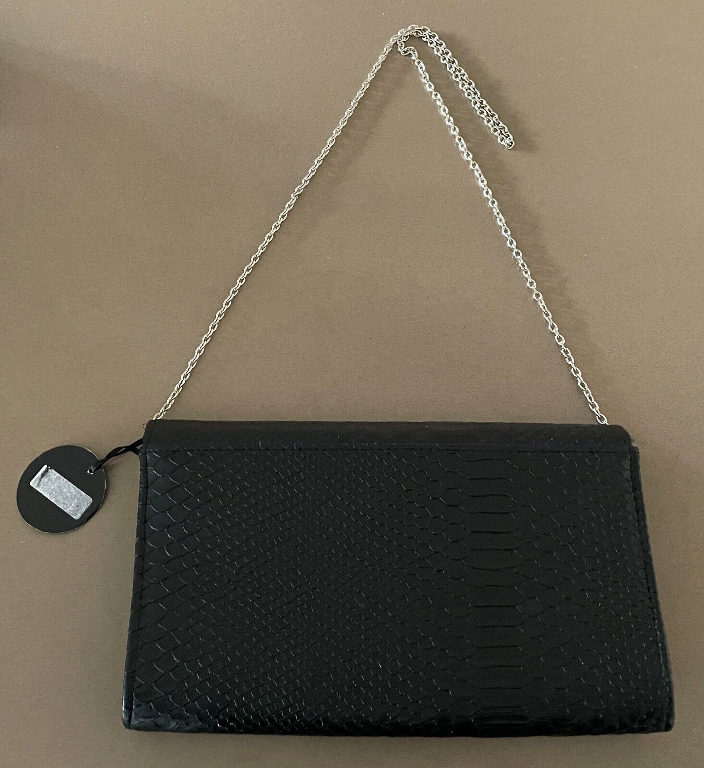 COLETTE HandBag Black Python Snakeskin Feel Leatherette Clutch Chain Strap NEW