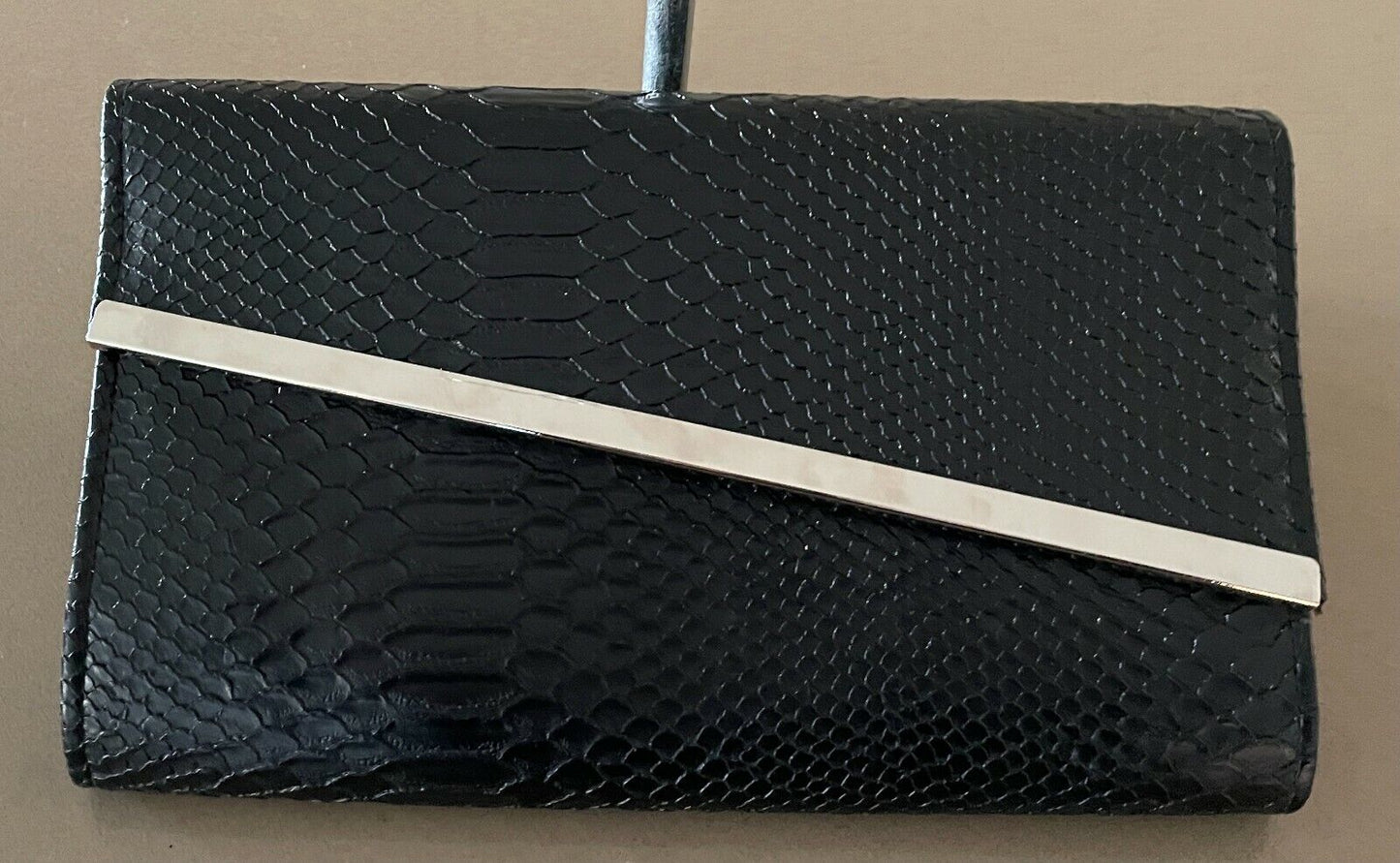 COLETTE HandBag Black Python Snakeskin Feel Leatherette Clutch Chain Strap NEW