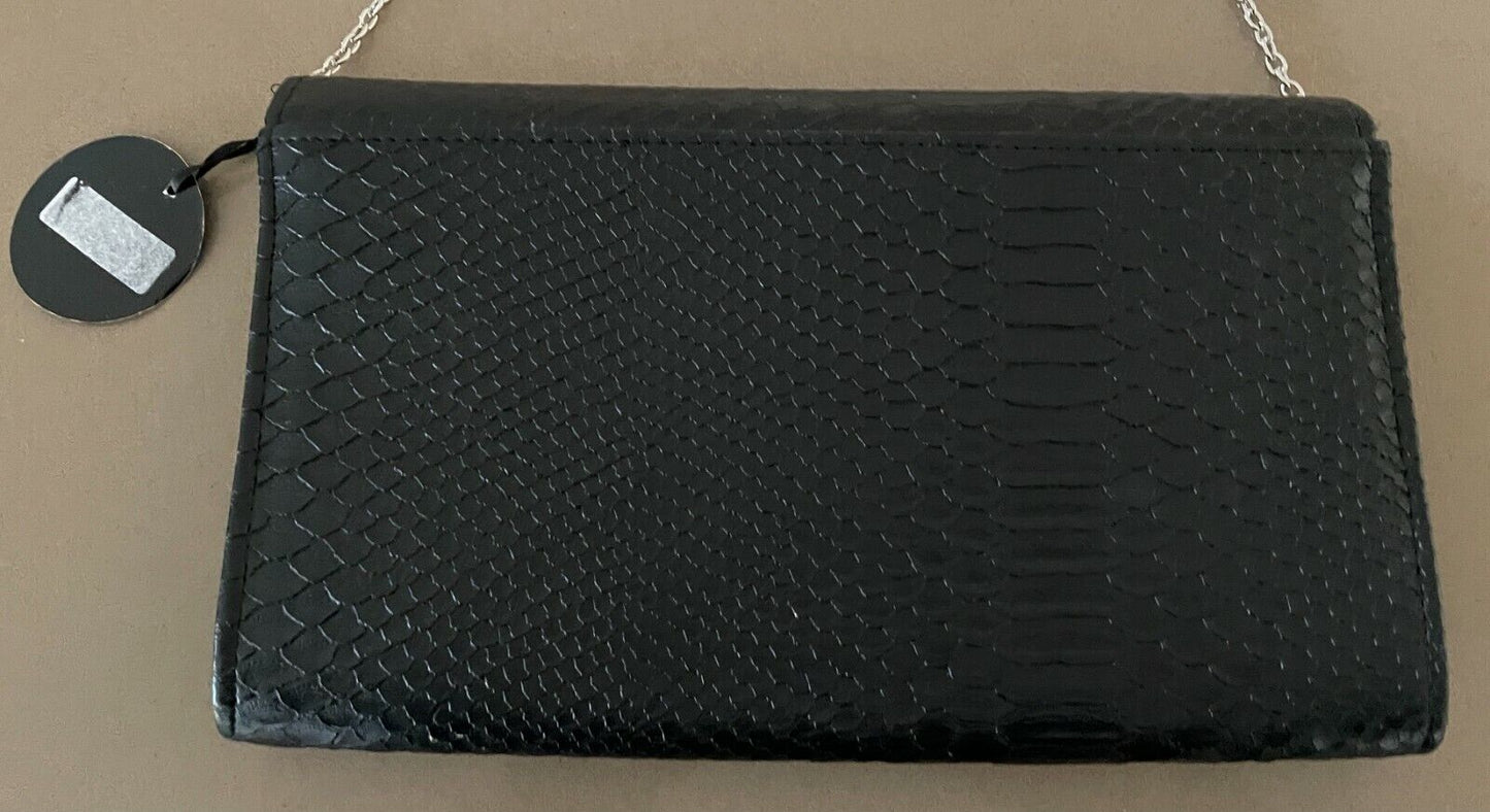 COLETTE HandBag Black Python Snakeskin Feel Leatherette Clutch Chain Strap NEW