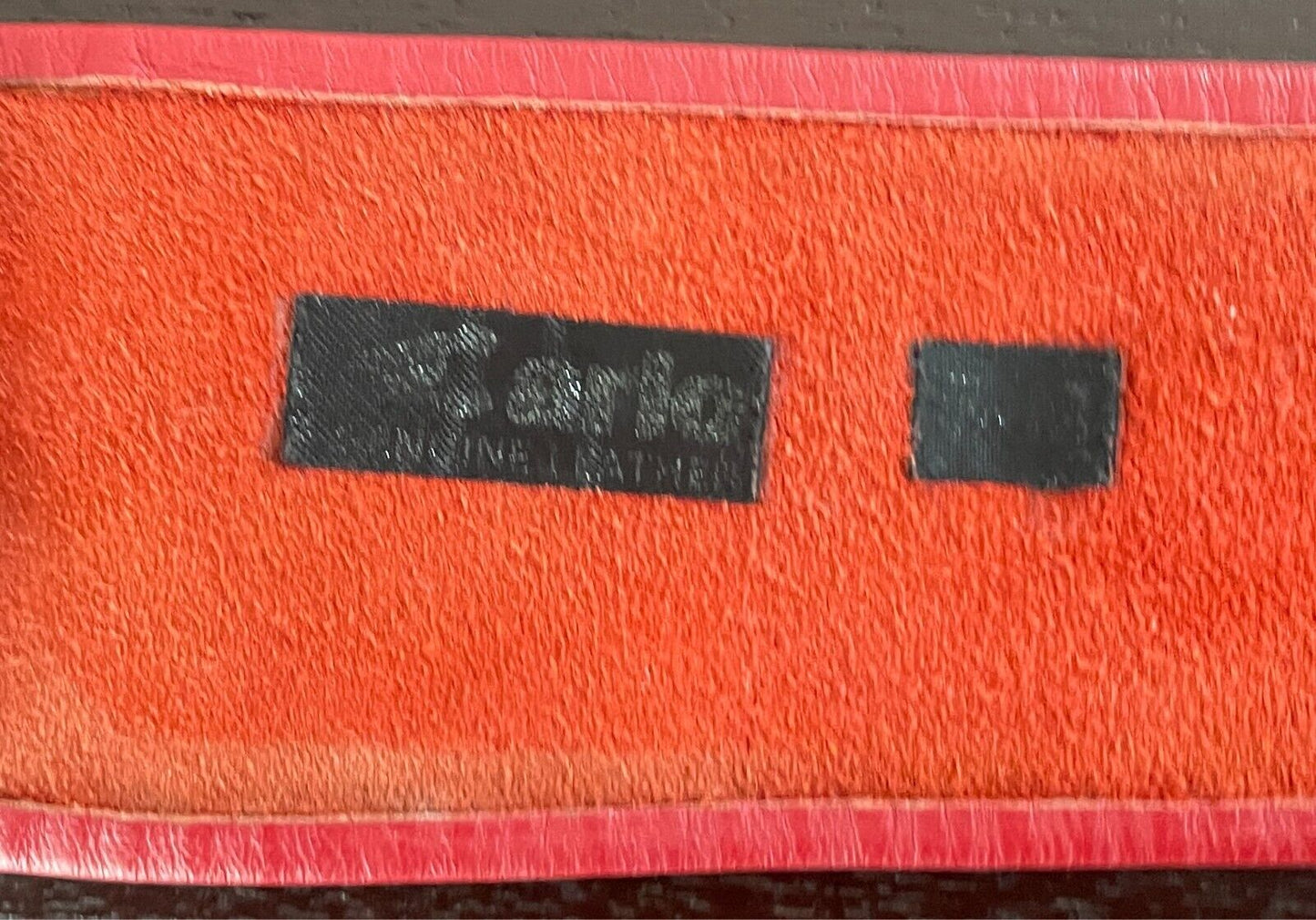 LEATHER Belt CARLO Red w Large Engraved Gold Tone Interlocking Buckle Size 8-10