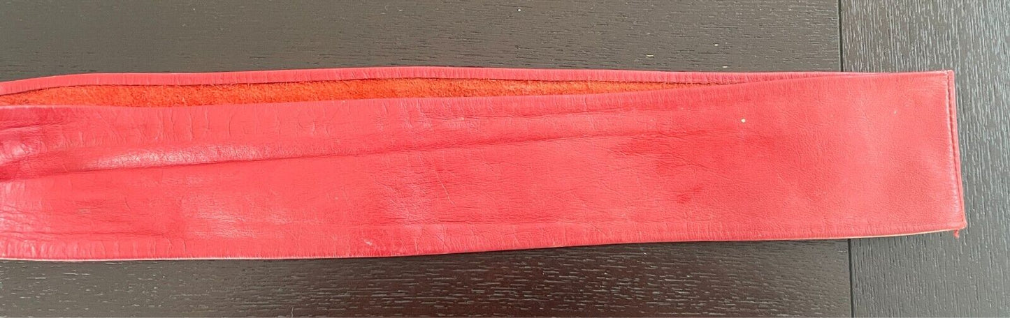 LEATHER Belt CARLO Red w Large Engraved Gold Tone Interlocking Buckle Size 8-10