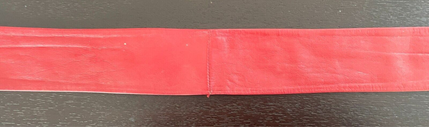 LEATHER Belt CARLO Red w Large Engraved Gold Tone Interlocking Buckle Size 8-10