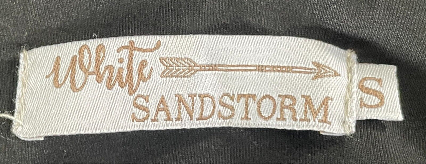 WHITE SANDSTORM Black Dress Faux Wrap Ruched Size S 10 Waist Tie Long Sleeve