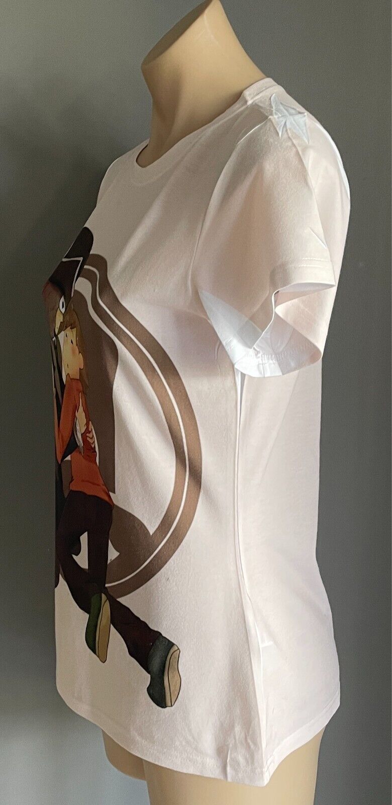 VAPOR APPAREL Off White Anime Graphic T-Shirt Short Sleeve Stretch Signed Size L