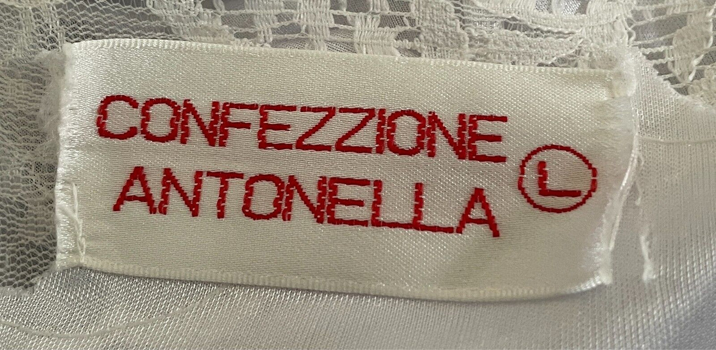 CONFEZZIONE ANTONELLA Dressing Gown White Short Sleeves Lace Trim Robe Size L