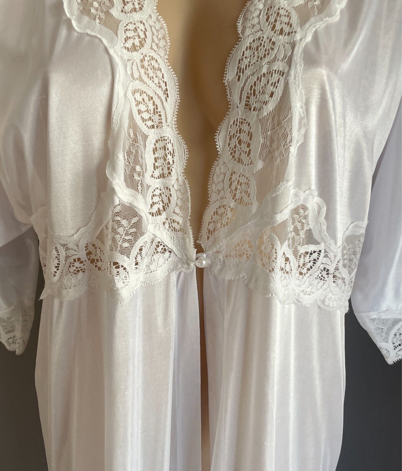 CONFEZZIONE ANTONELLA Dressing Gown White Short Sleeves Lace Trim Robe Size L