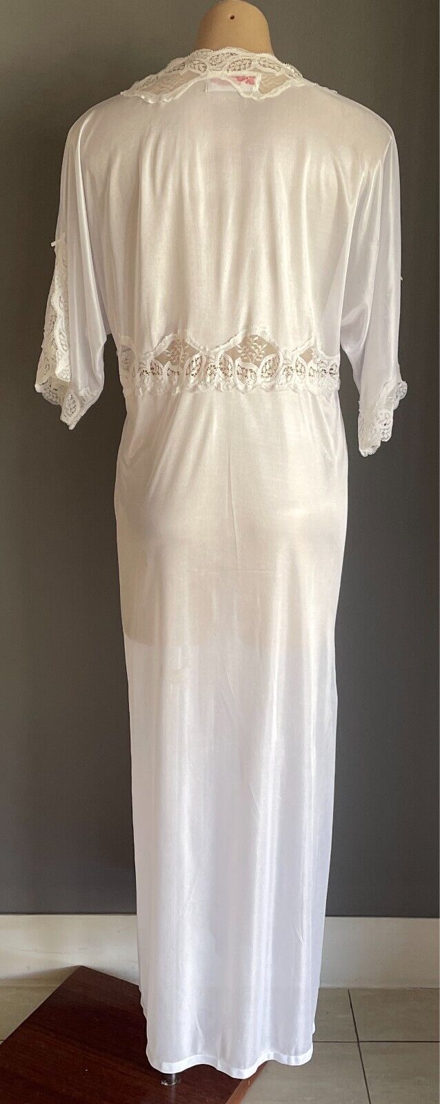 CONFEZZIONE ANTONELLA Dressing Gown White Short Sleeves Lace Trim Robe Size L
