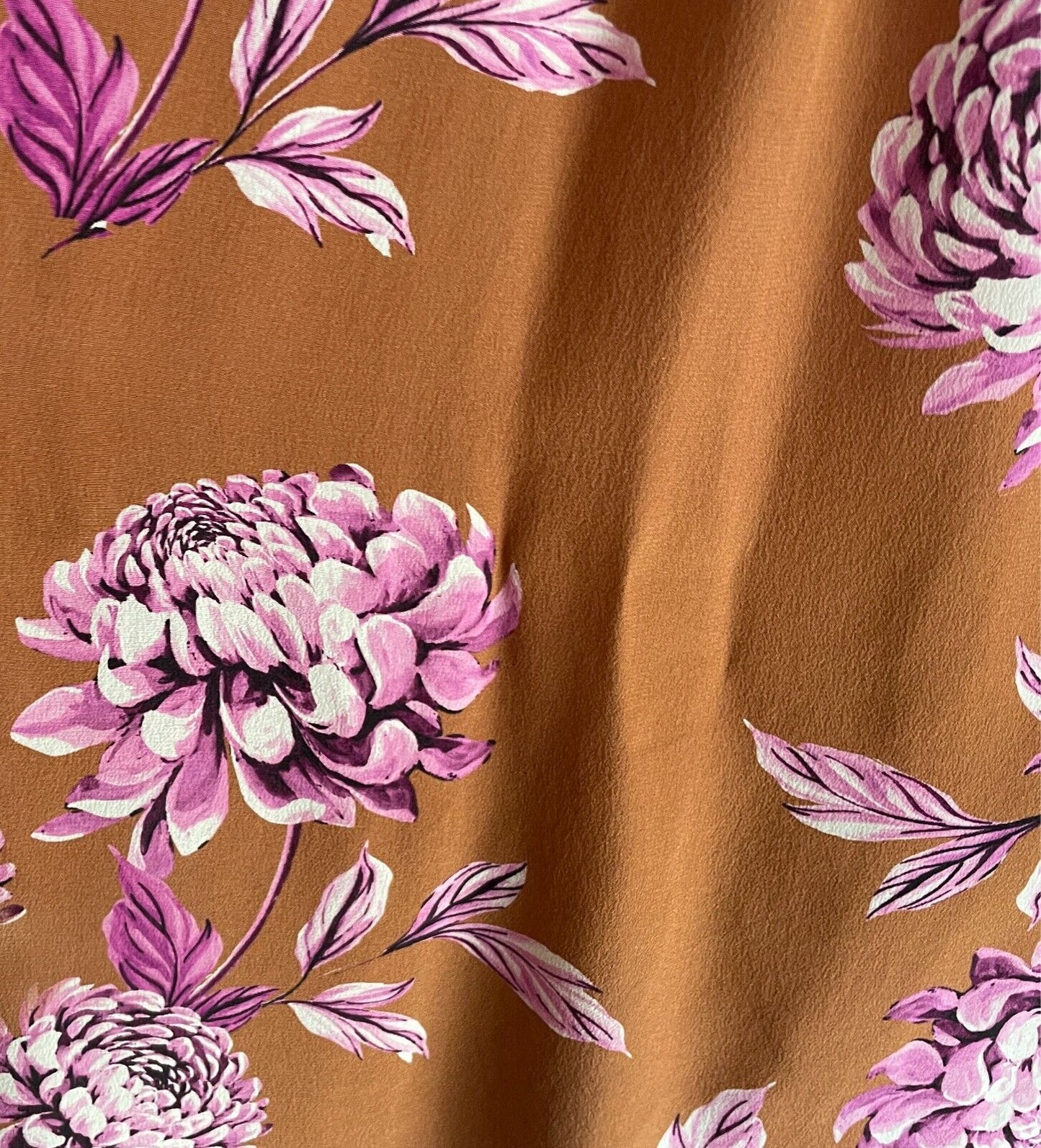 WITCHERY Silk Blouse Long Dolman Sleeve Size 12 Brown Pink Floral Print Top