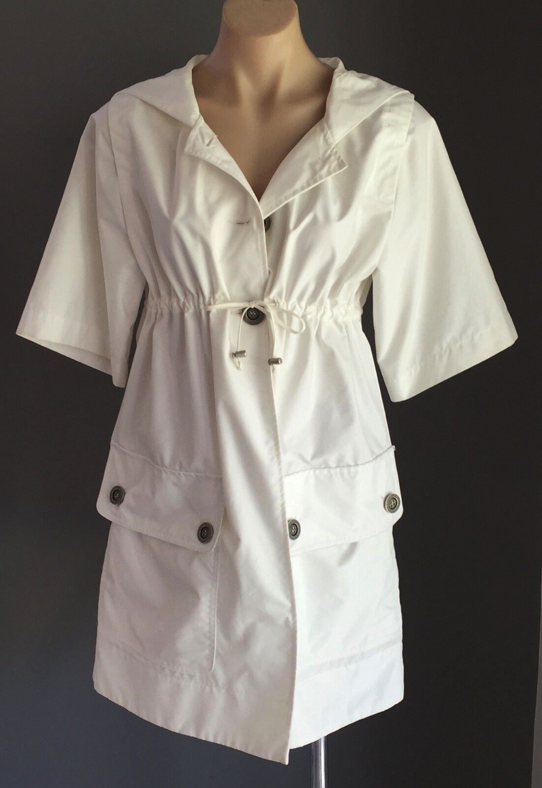 CUE Jacket White Lightweight Anorak w Hood Hooded Short Sleeve Size 6 AU 8 10
