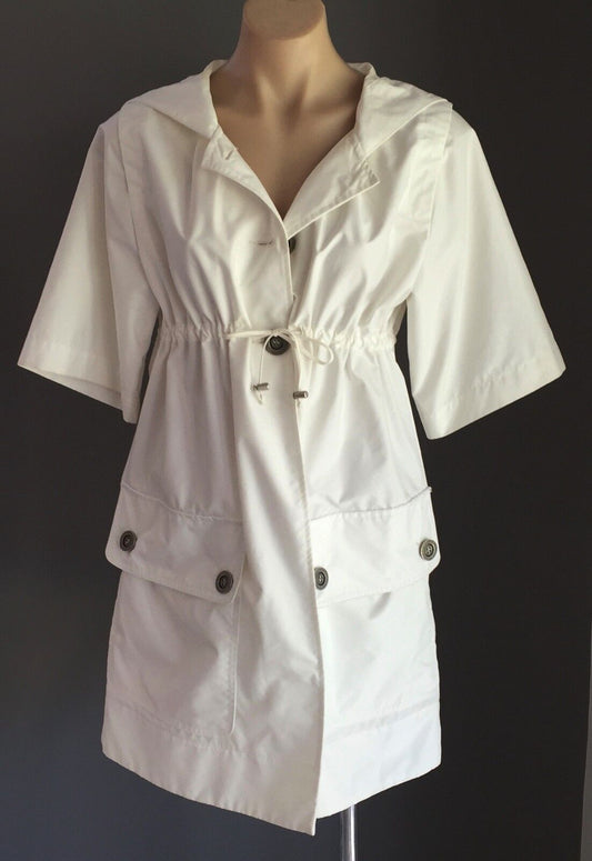 CUE Jacket White Lightweight Anorak w Hood Hooded Short Sleeve Size 6 AU 8 10