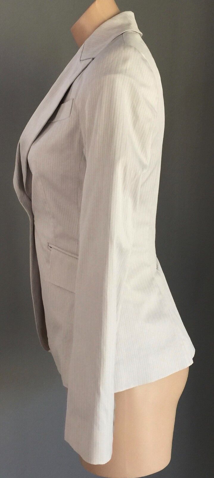 CUE Blazer Beige & Taupe Pinstripe Single Breasted Long Sleeve Jacket Size 8 10