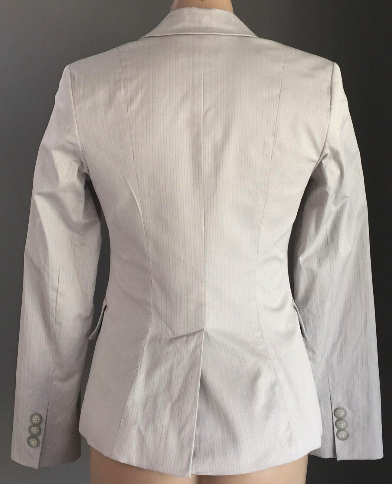 CUE Blazer Beige & Taupe Pinstripe Single Breasted Long Sleeve Jacket Size 8 10