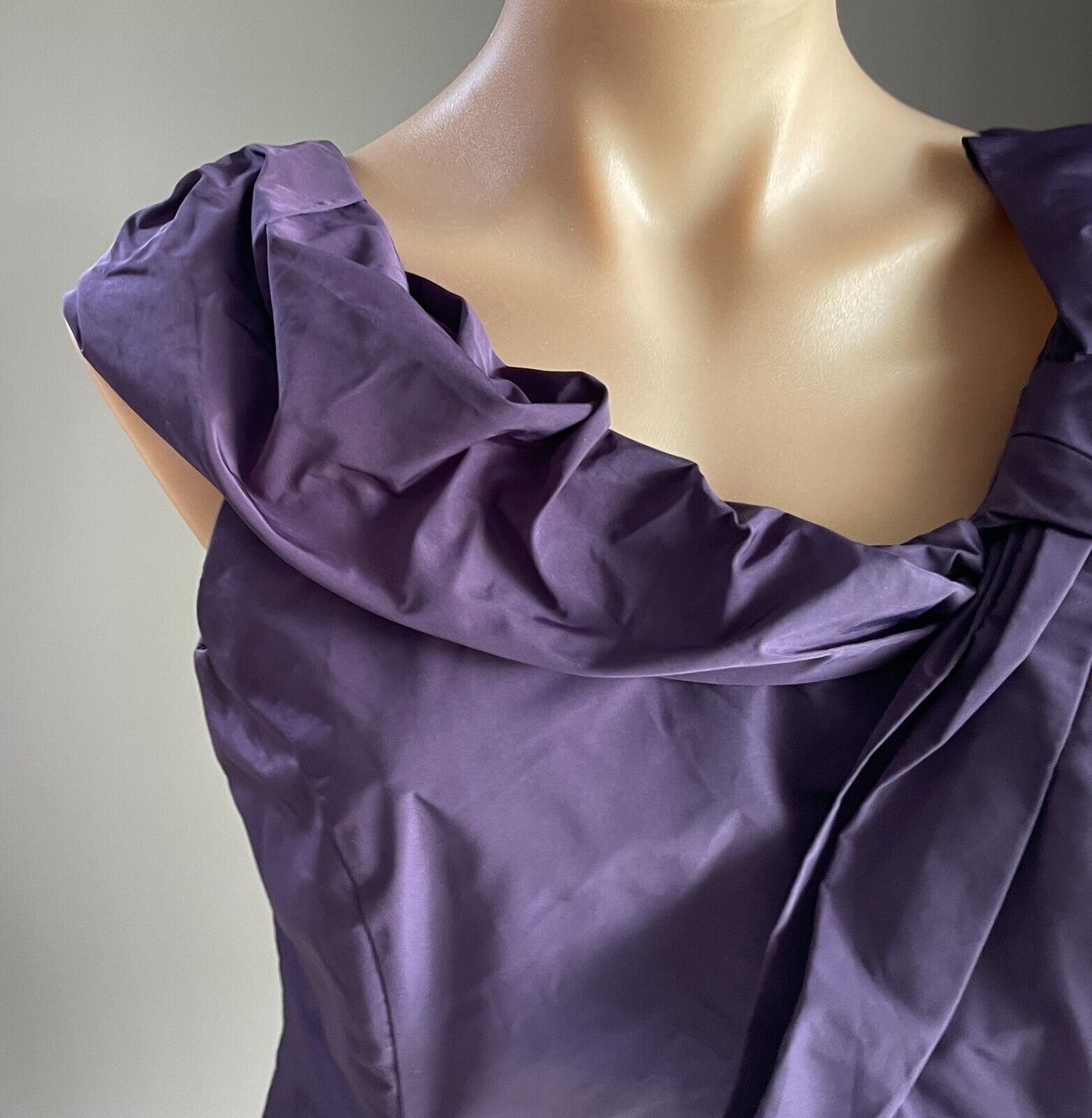 CUE Dress Purple Taffeta Sleeveless Sheath Bow Trim Short Size 10 Evening NEW