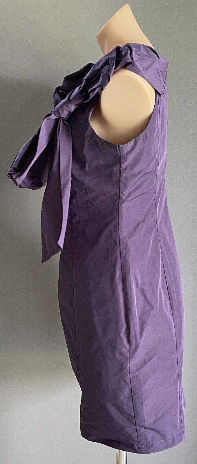 CUE Dress Purple Taffeta Sleeveless Sheath Bow Trim Short Size 10 Evening NEW