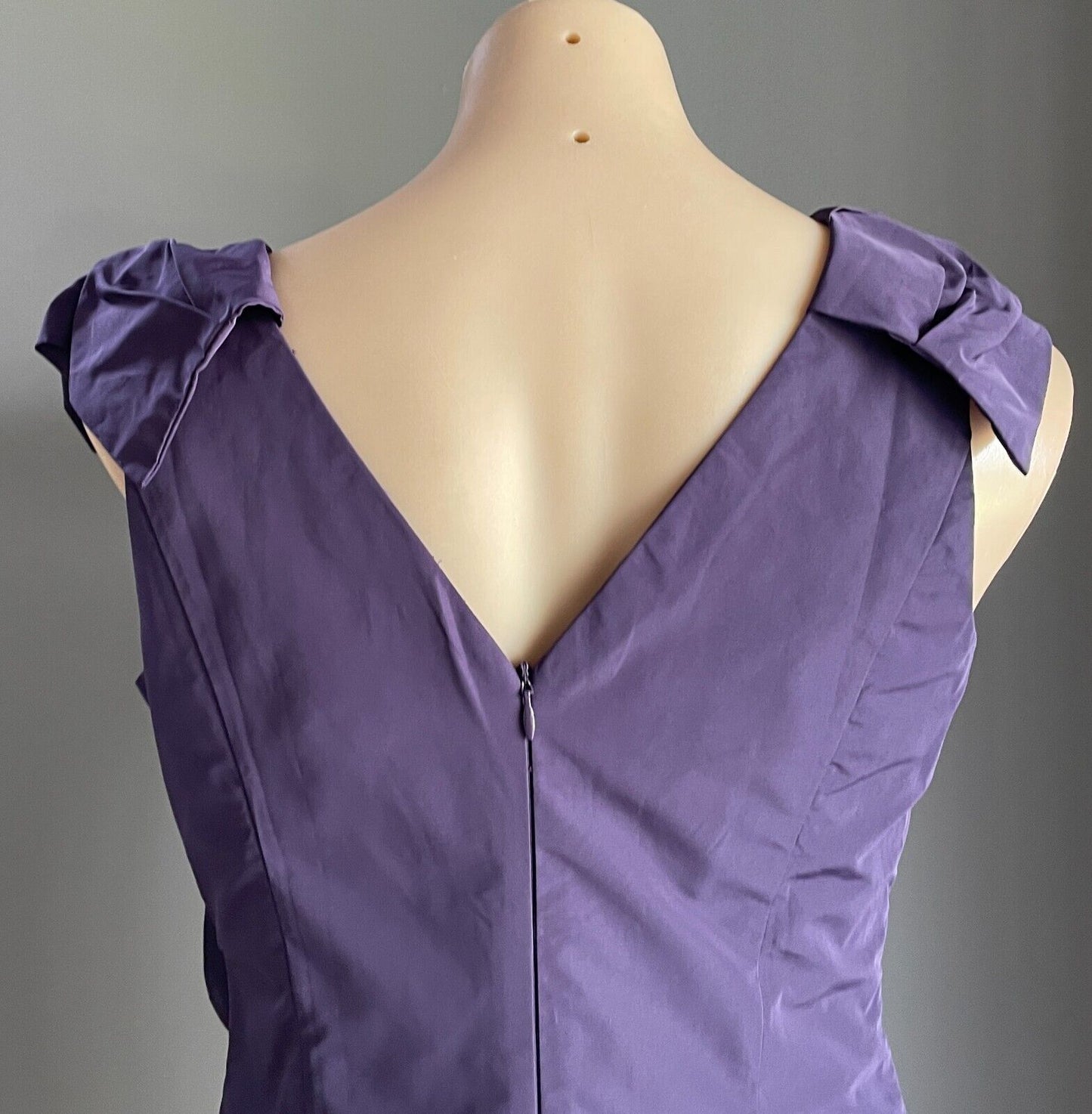 CUE Dress Purple Taffeta Sleeveless Sheath Bow Trim Short Size 10 Evening NEW